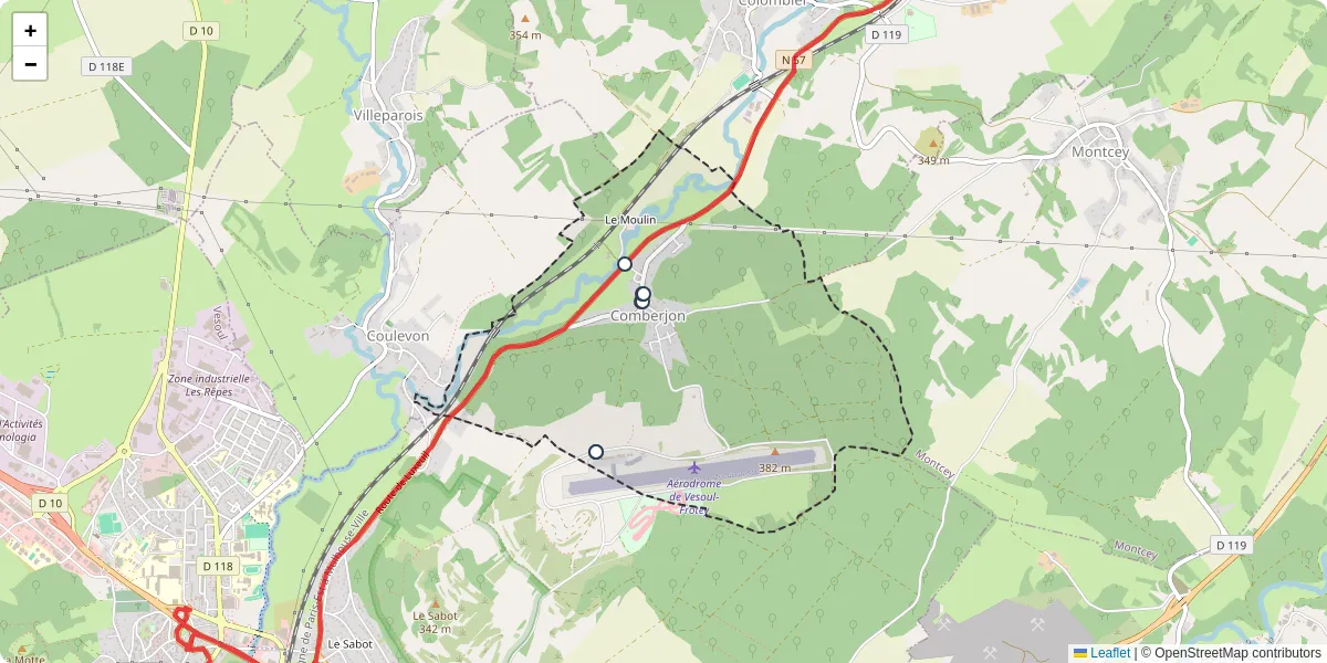 Carte du réseau de transport en commun à Comberjon - lignes de bus et arrêts