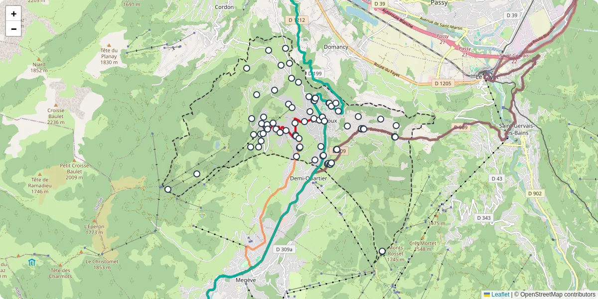 Carte du réseau de transport en commun à Combloux - lignes de bus et arrêts