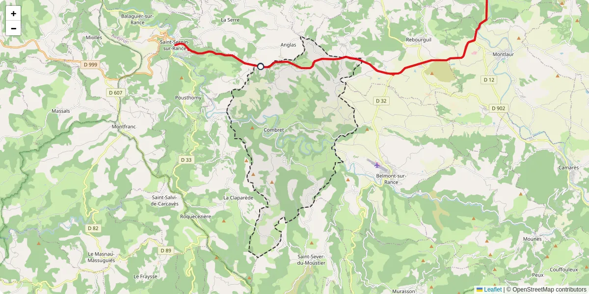 Carte du réseau de transport en commun à Combret - lignes de bus et arrêts