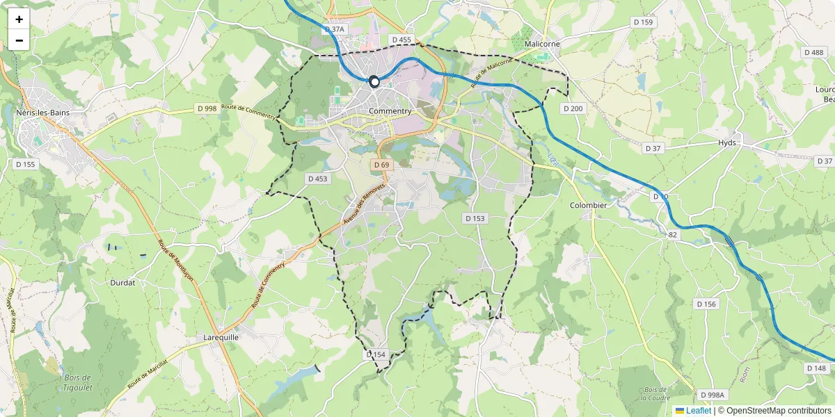 Carte du réseau de transport en commun à Commentry - lignes de bus et arrêts