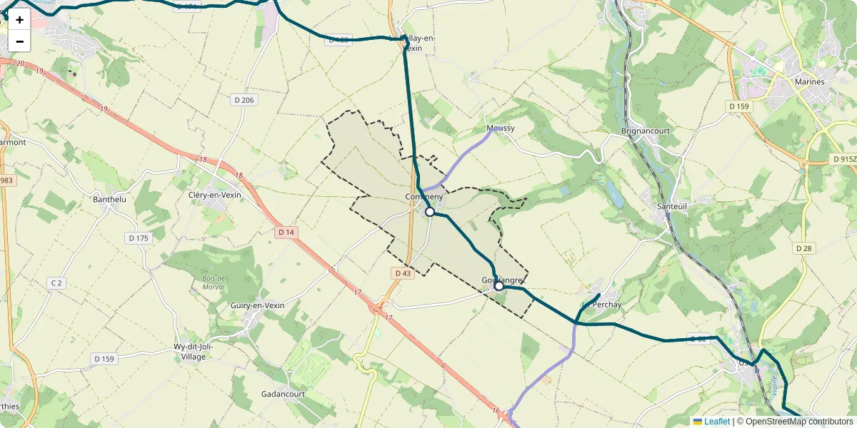 Carte du réseau de transport en commun à Commeny - lignes de bus et arrêts