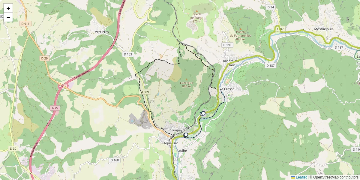 Carte du réseau de transport en commun à Compeyre - lignes de bus et arrêts