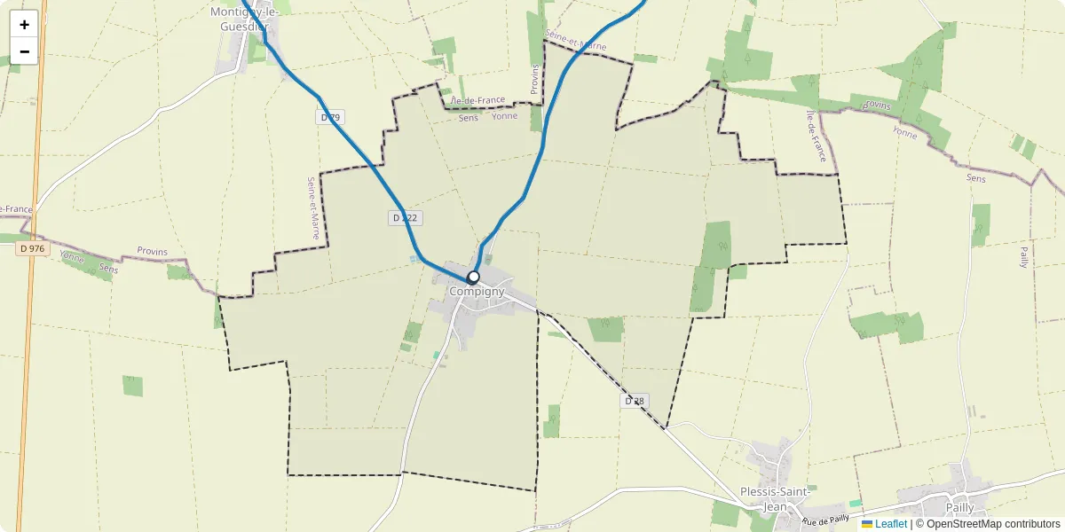 Carte du réseau de transport en commun à Compigny - lignes de bus et arrêts