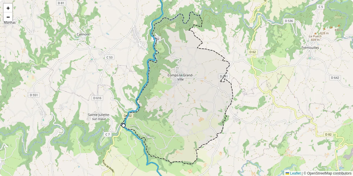 Carte du réseau de transport en commun à Comps-la-Grand-Ville - lignes de bus et arrêts