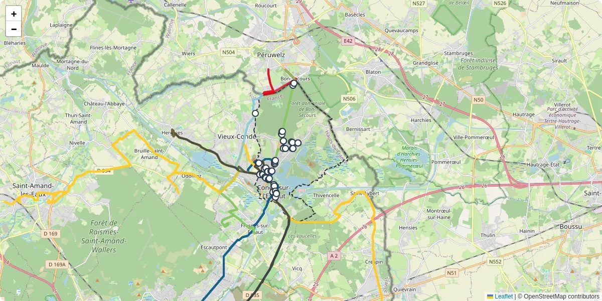 Carte du réseau de transport en commun à Condé-sur-l'Escaut - lignes de bus et arrêts