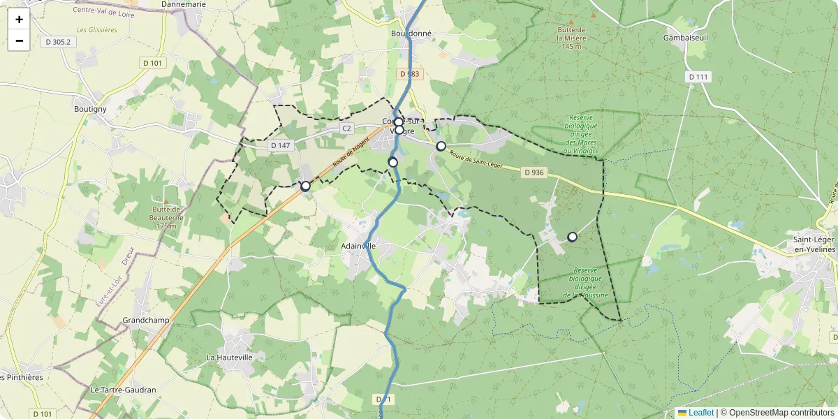 Carte du réseau de transport en commun à Condé-sur-Vesgre - lignes de bus et arrêts
