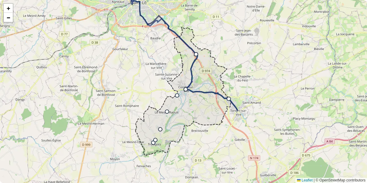 Carte du réseau de transport en commun à Condé-sur-Vire - lignes de bus et arrêts