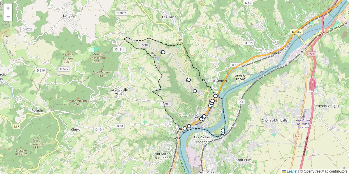 Carte du réseau de transport en commun à Condrieu - lignes de bus et arrêts