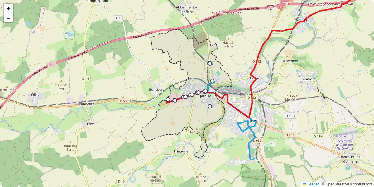 Carte du réseau de transport en commun à Conflans-en-Jarnisy - lignes de bus et arrêts
