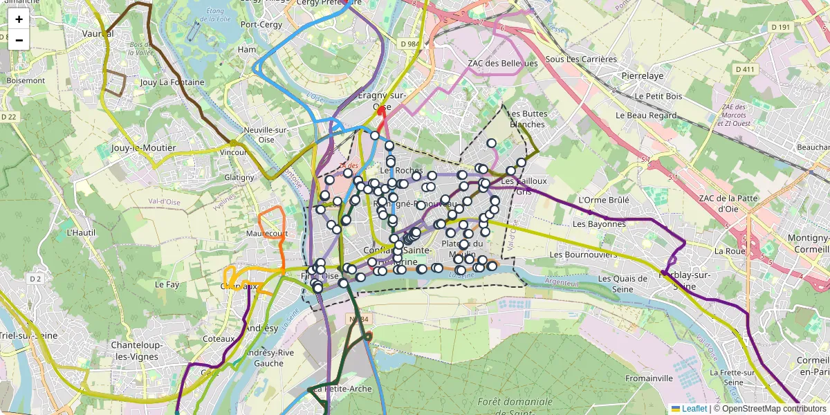Carte du réseau de transport en commun à Conflans-Sainte-Honorine - lignes de bus et arrêts
