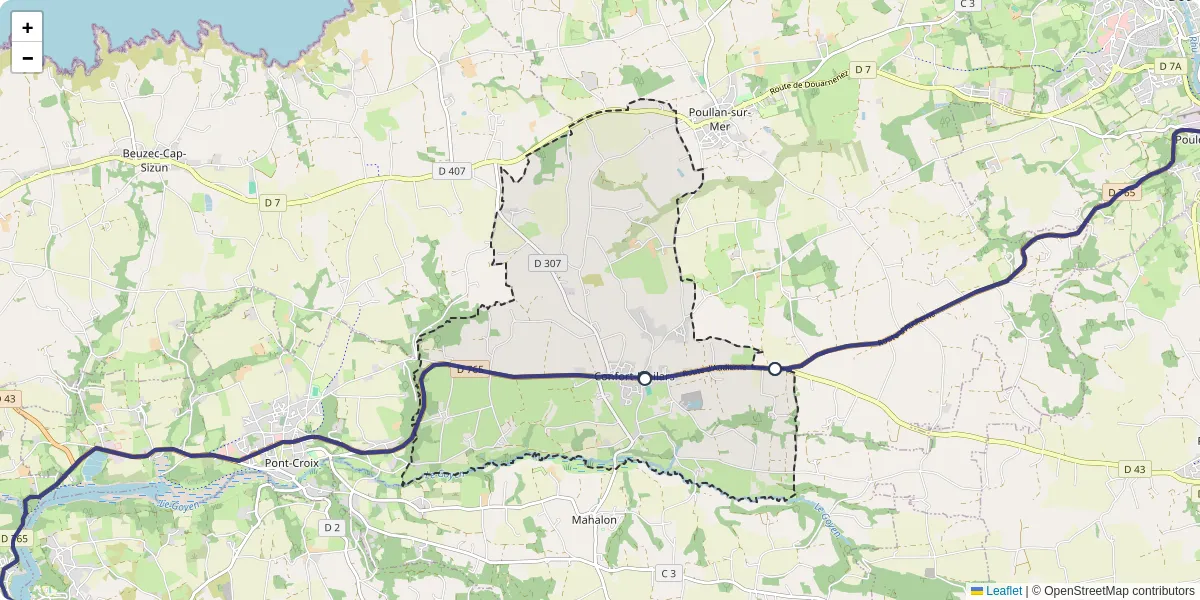 Carte du réseau de transport en commun à Confort-Meilars - lignes de bus et arrêts