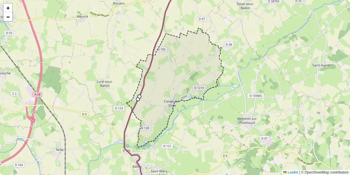 Carte du réseau de transport en commun à Congé-sur-Orne - lignes de bus et arrêts