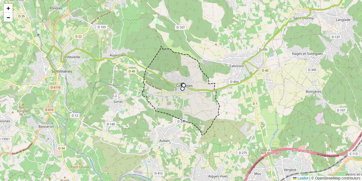 Carte du réseau de transport en commun à Congénies - lignes de bus et arrêts