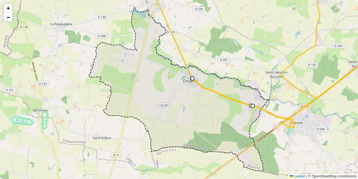 Carte du réseau de transport en commun à Congrier - lignes de bus et arrêts