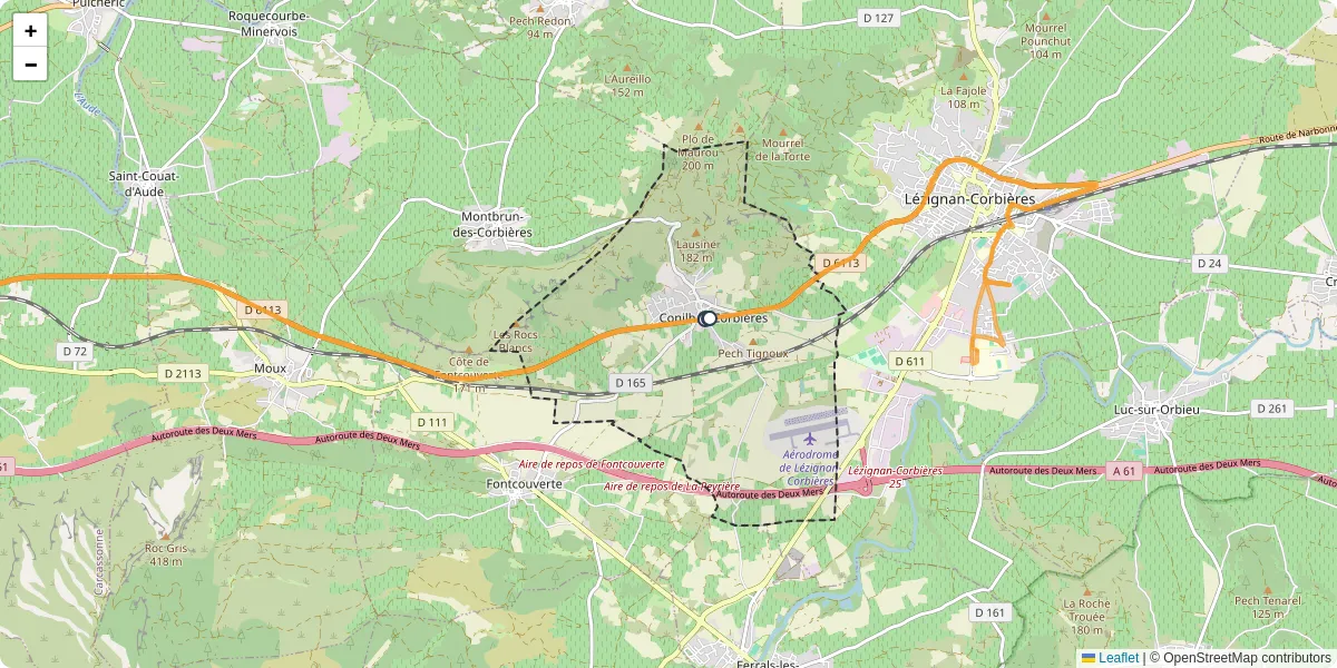 Carte du réseau de transport en commun à Conilhac-Corbières - lignes de bus et arrêts
