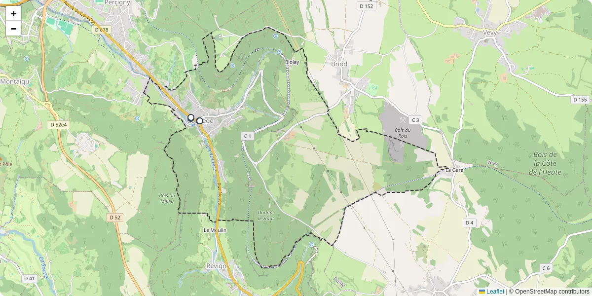 Carte du réseau de transport en commun à Conliège - lignes de bus et arrêts