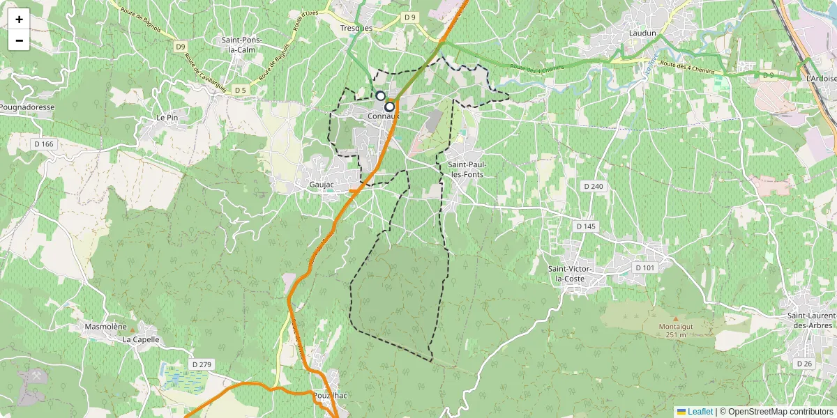 Carte du réseau de transport en commun à Connaux - lignes de bus et arrêts
