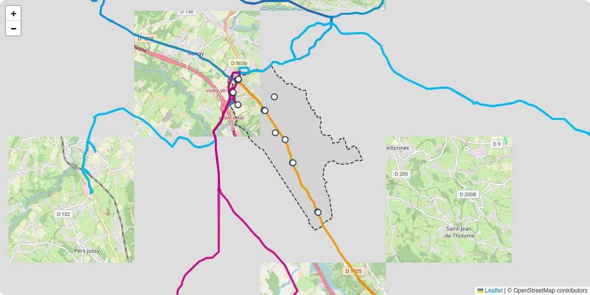 Carte du réseau de transport en commun à Contamine-sur-Arve - lignes de bus et arrêts