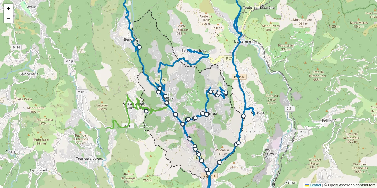 Carte du réseau de transport en commun à Contes - lignes de bus et arrêts
