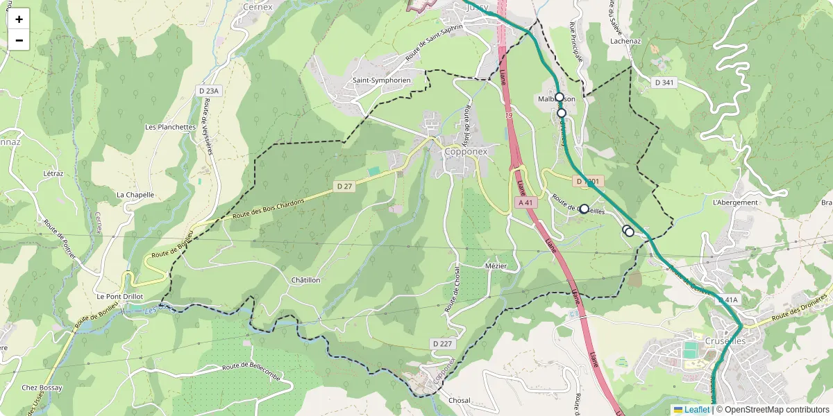 Carte du réseau de transport en commun à Copponex - lignes de bus et arrêts