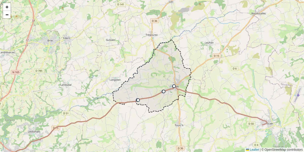 Carte du réseau de transport en commun à Coray - lignes de bus et arrêts