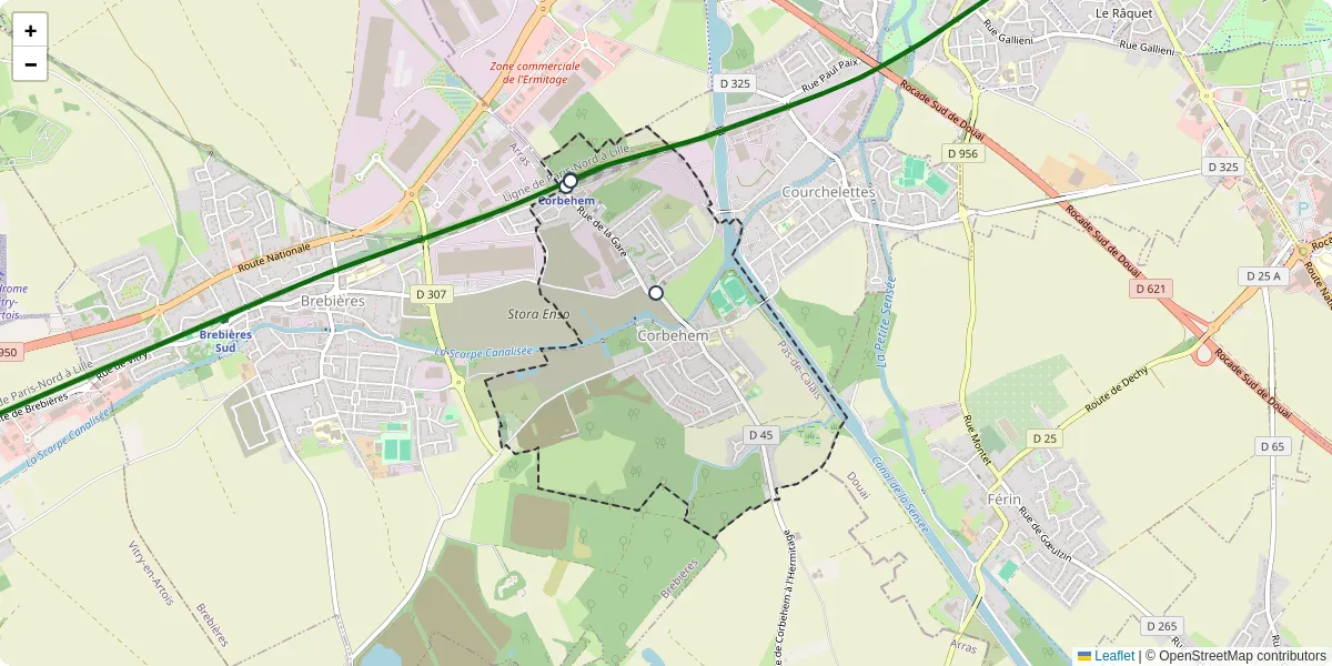 Carte du réseau de transport en commun à Corbehem - lignes de bus et arrêts