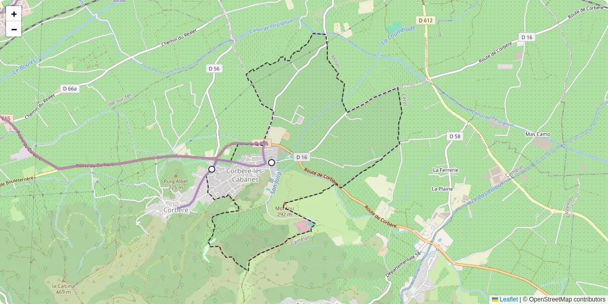 Carte du réseau de transport en commun à Corbère-les-Cabanes - lignes de bus et arrêts