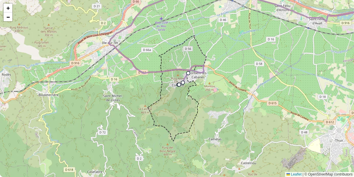 Carte du réseau de transport en commun à Corbère - lignes de bus et arrêts