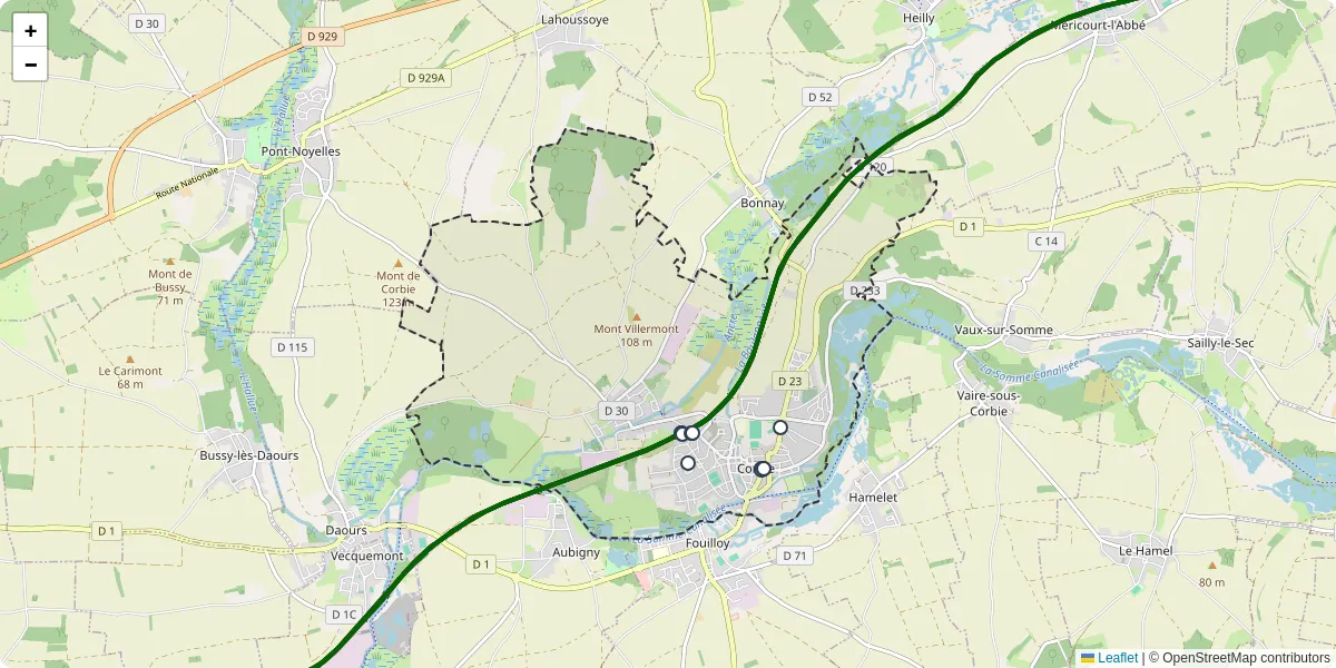 Carte du réseau de transport en commun à Corbie - lignes de bus et arrêts