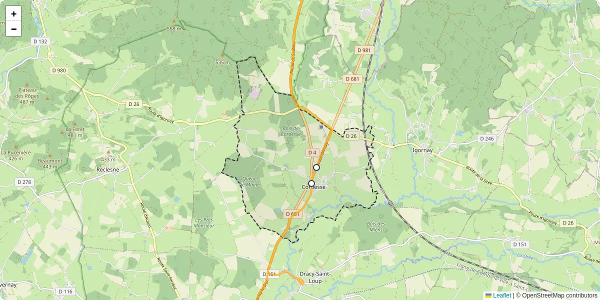 Carte du réseau de transport en commun à Cordesse - lignes de bus et arrêts