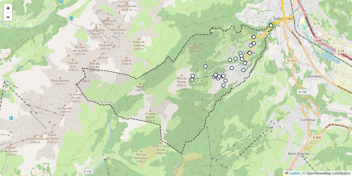 Carte du réseau de transport en commun à Cordon - lignes de bus et arrêts