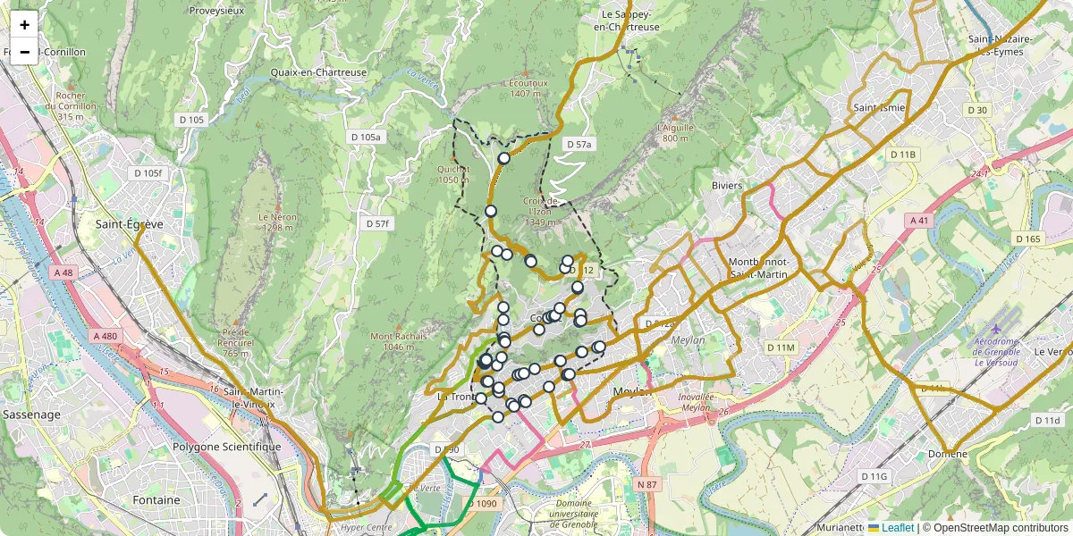 Carte du réseau de transport en commun à Corenc - lignes de bus et arrêts