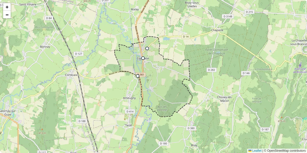 Carte du réseau de transport en commun à Cormatin - lignes de bus et arrêts