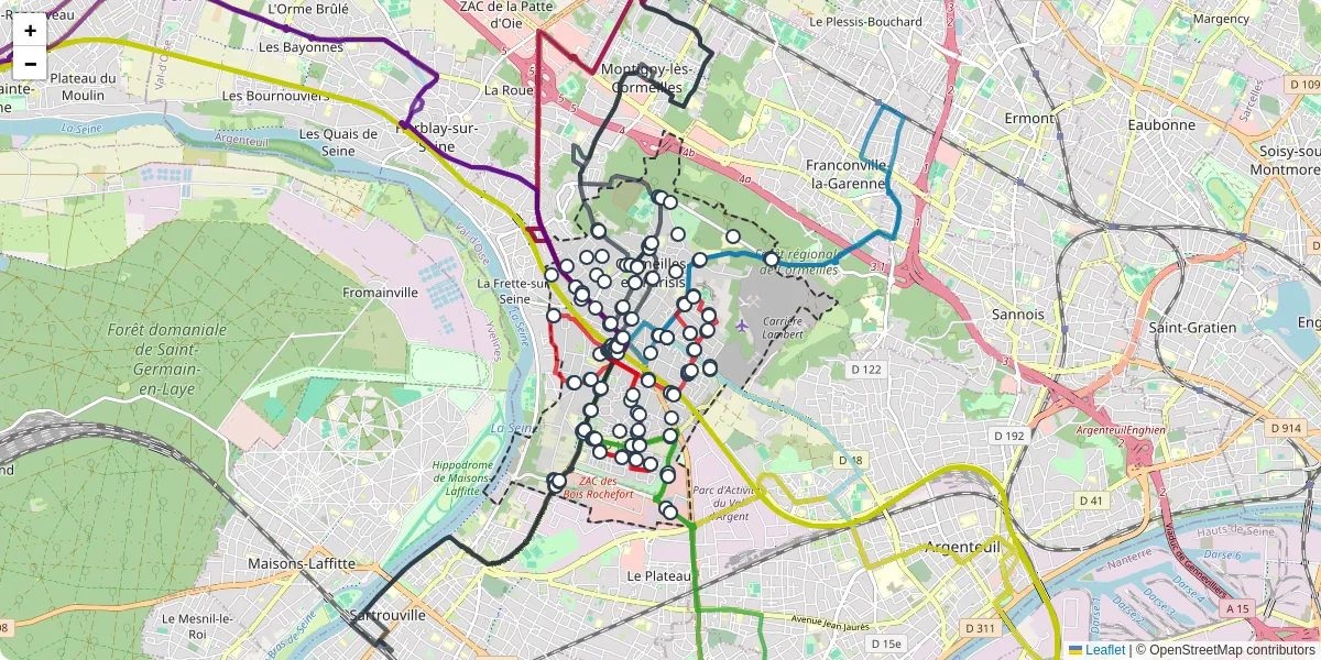 Carte du réseau de transport en commun à Cormeilles-en-Parisis - lignes de bus et arrêts