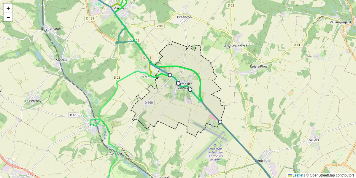 Carte du réseau de transport en commun à Cormeilles-en-Vexin - lignes de bus et arrêts