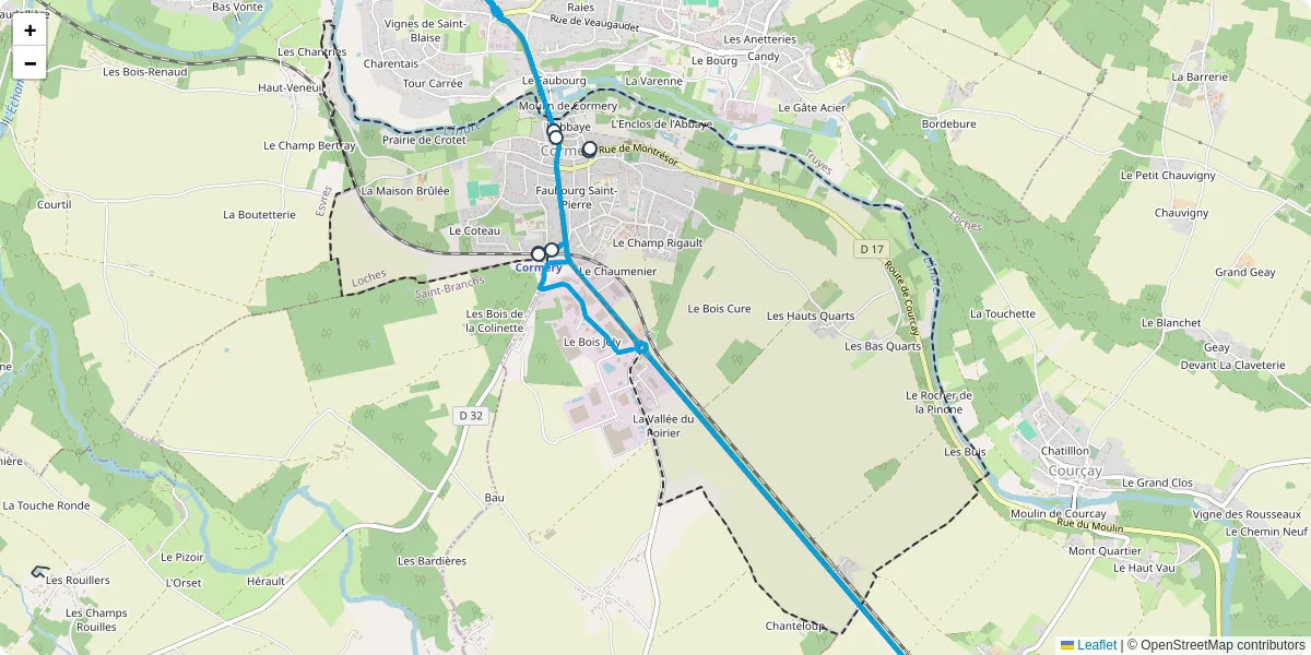 Carte du réseau de transport en commun à Cormery - lignes de bus et arrêts