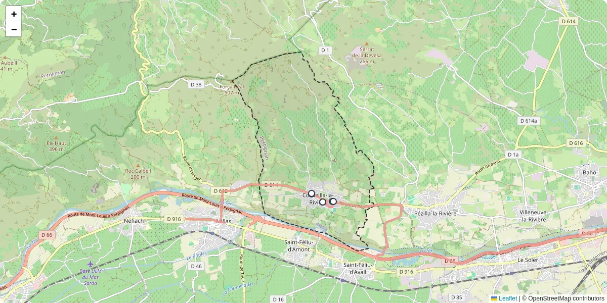 Carte du réseau de transport en commun à Corneilla-la-Rivière - lignes de bus et arrêts