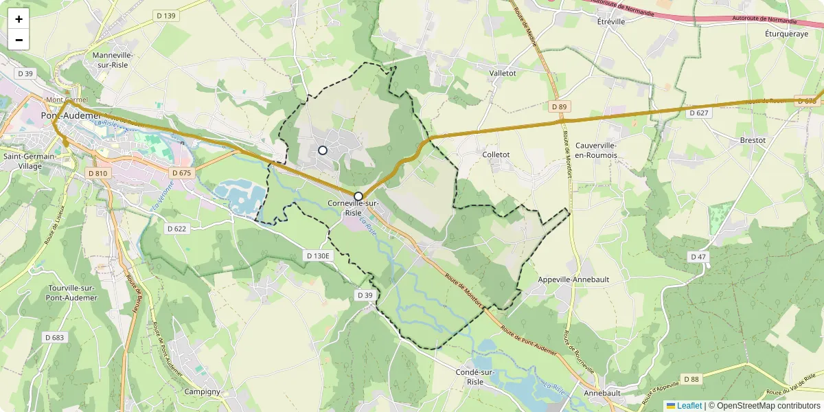 Carte du réseau de transport en commun à Corneville-sur-Risle - lignes de bus et arrêts