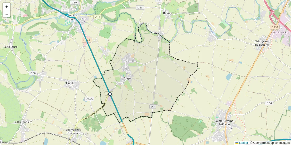 Carte du réseau de transport en commun à Corpe - lignes de bus et arrêts