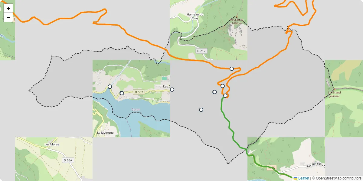 Carte du réseau de transport en commun à Corps - lignes de bus et arrêts