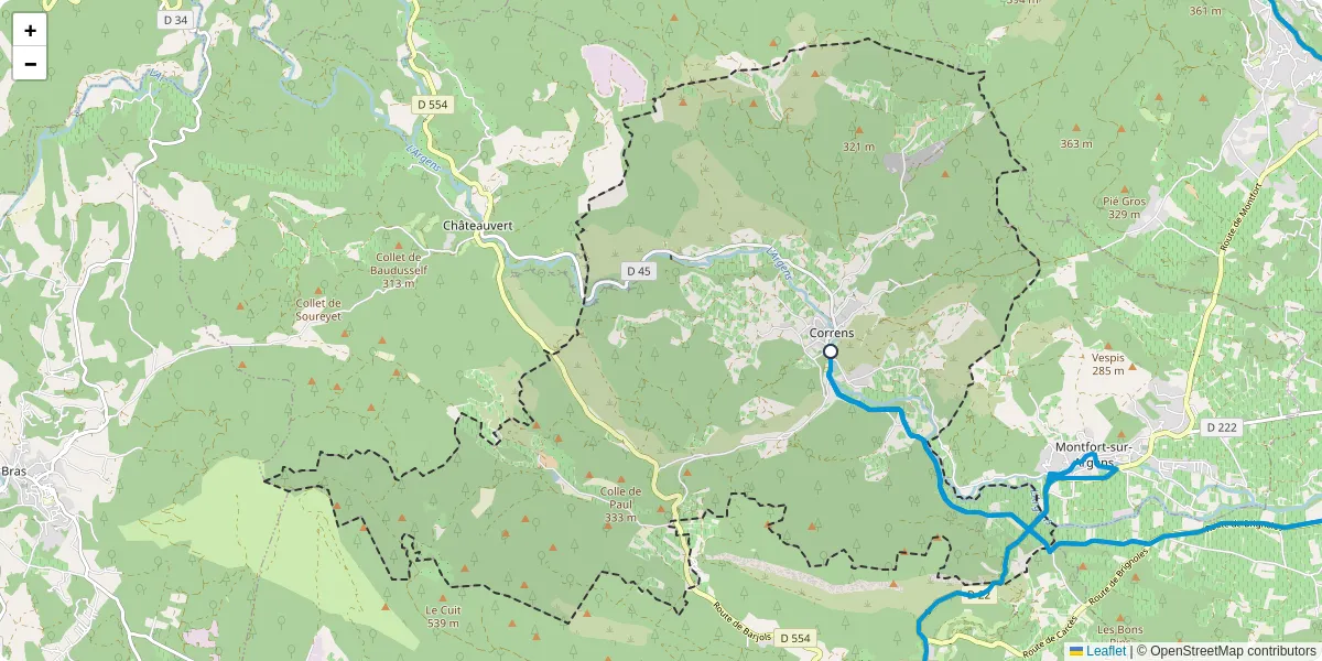Carte du réseau de transport en commun à Correns - lignes de bus et arrêts