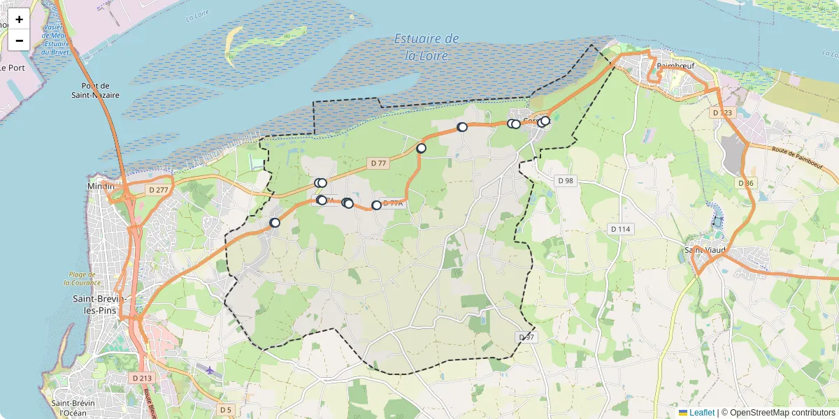 Carte du réseau de transport en commun à Corsept - lignes de bus et arrêts
