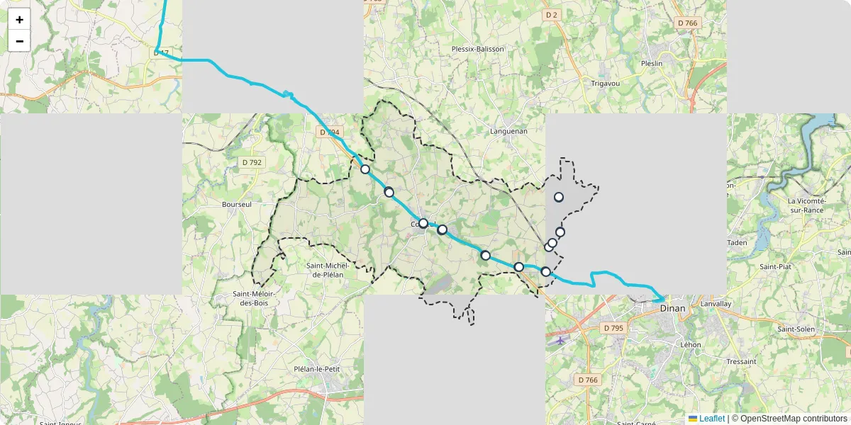 Carte du réseau de transport en commun à Corseul - lignes de bus et arrêts