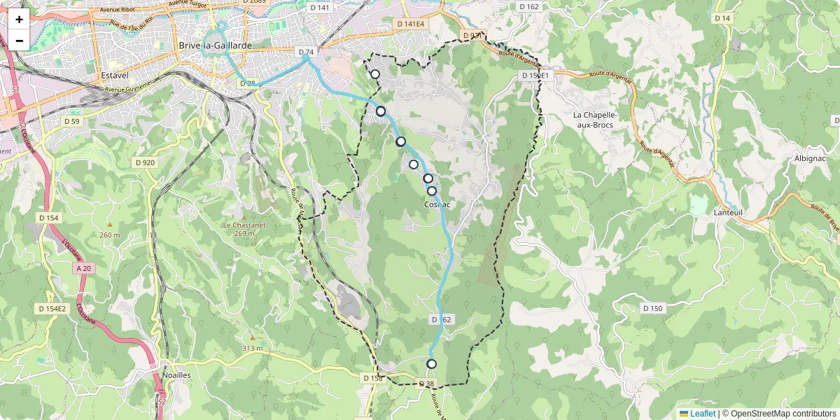 Carte du réseau de transport en commun à Cosnac - lignes de bus et arrêts