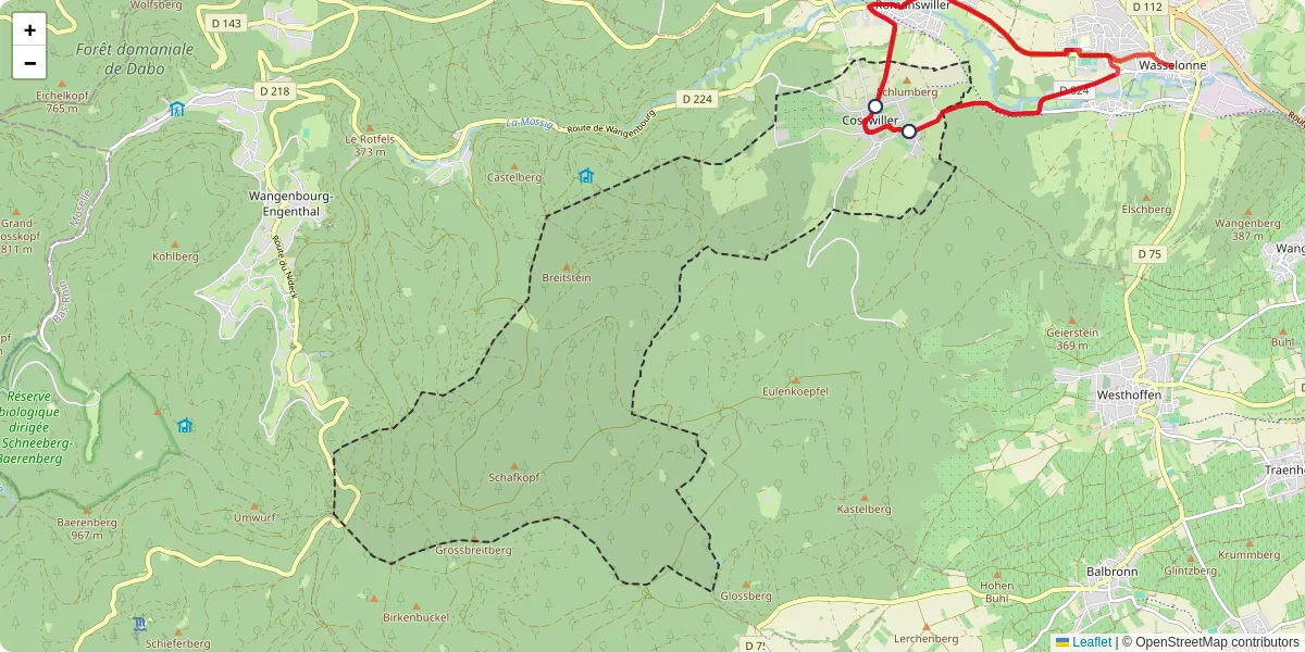 Carte du réseau de transport en commun à Cosswiller - lignes de bus et arrêts