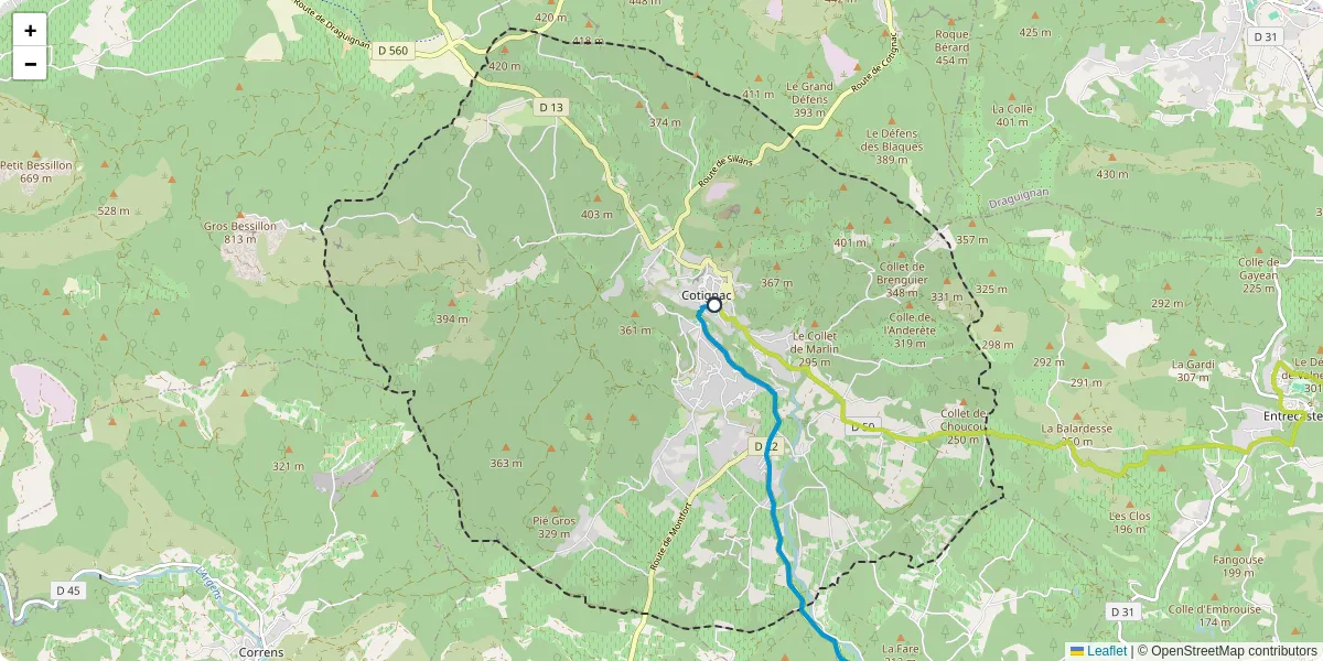 Carte du réseau de transport en commun à Cotignac - lignes de bus et arrêts