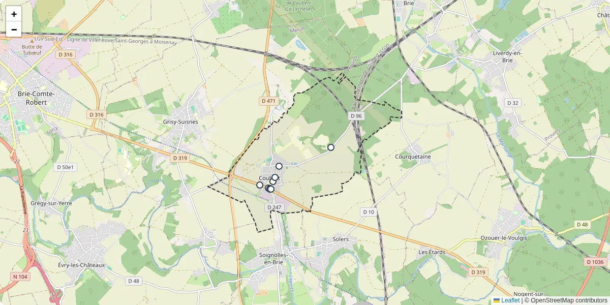 Carte du réseau de transport en commun à Coubert - lignes de bus et arrêts