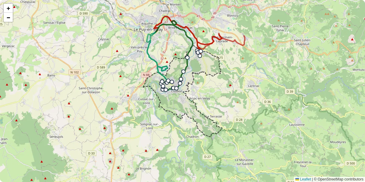 Carte du réseau de transport en commun à Coubon - lignes de bus et arrêts