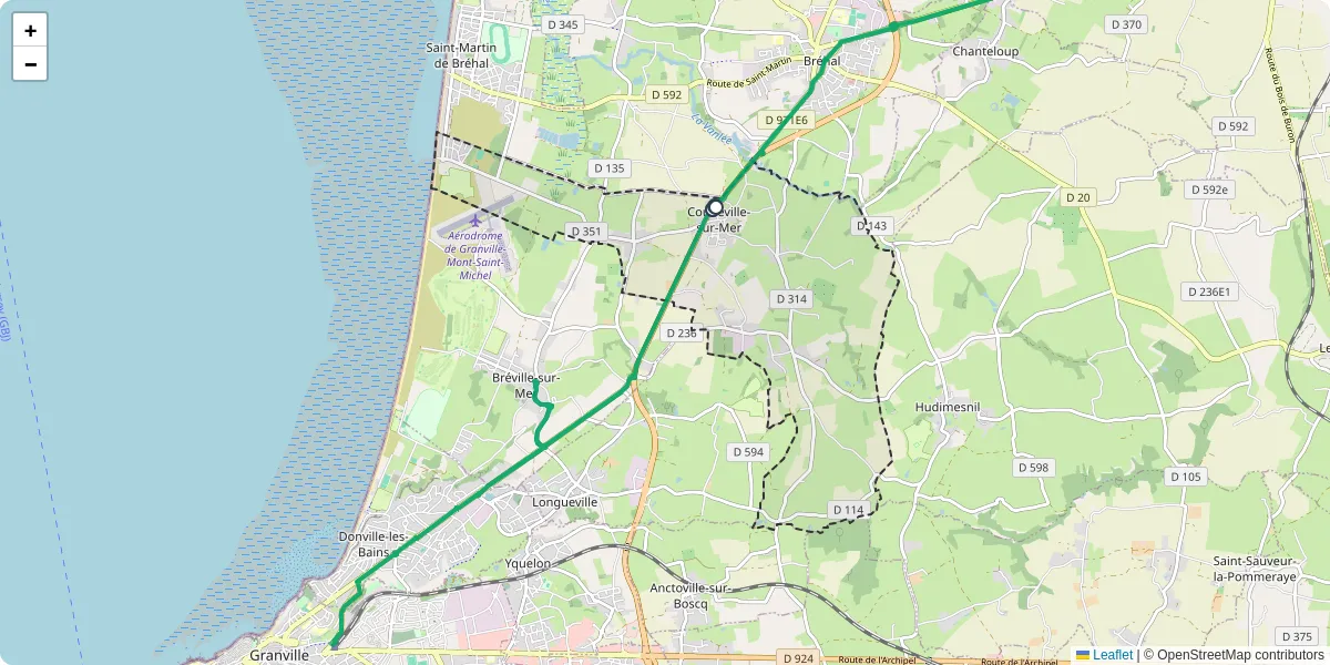 Carte du réseau de transport en commun à Coudeville-sur-Mer - lignes de bus et arrêts