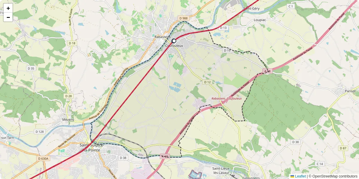 Carte du réseau de transport en commun à Coufouleux - lignes de bus et arrêts